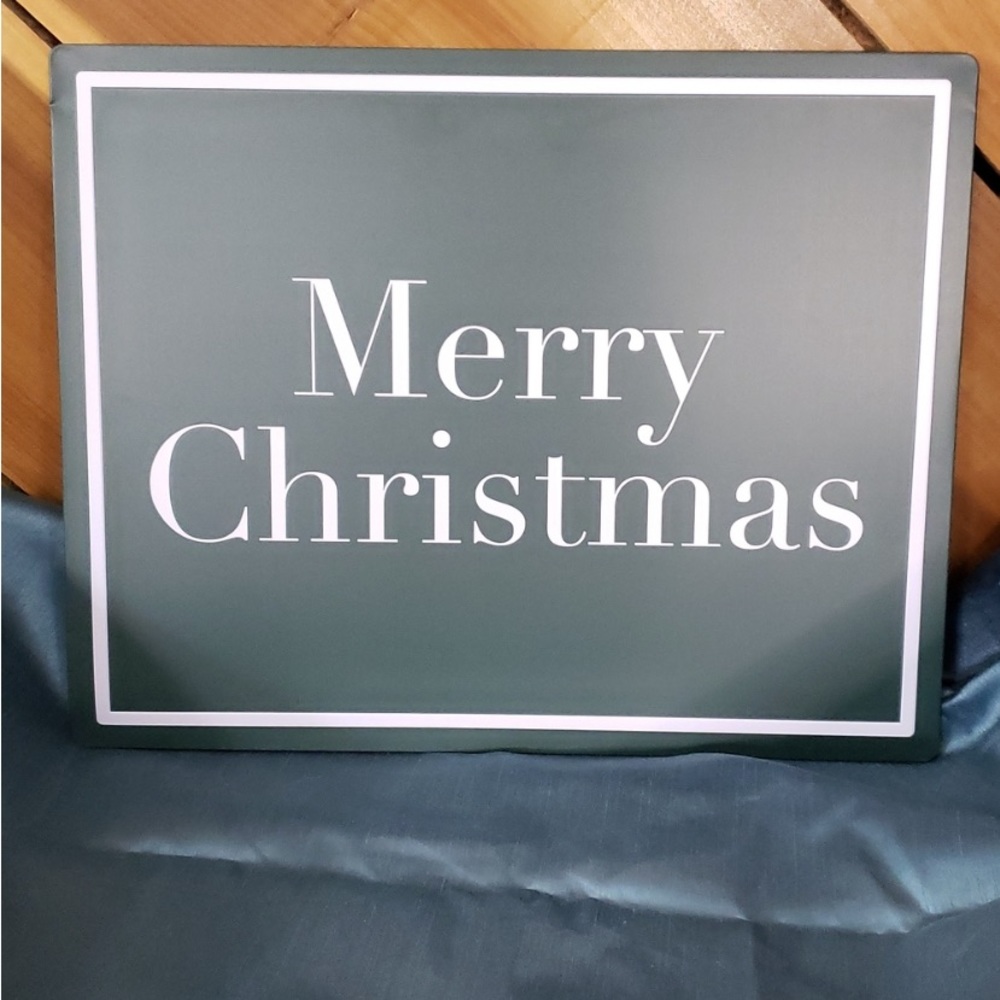 NEW! SET OF 3 Large Christmas Metal Signs Decor Green /White